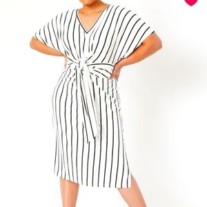 Eloquii blk & wht stripe wrap around dress.